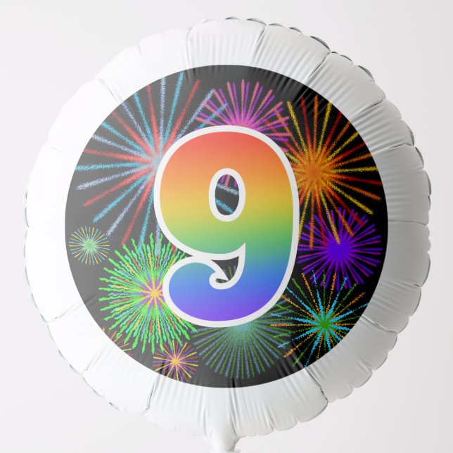 Fun Fireworks + Rainbow Pattern "9" Event # Balloon (Front)