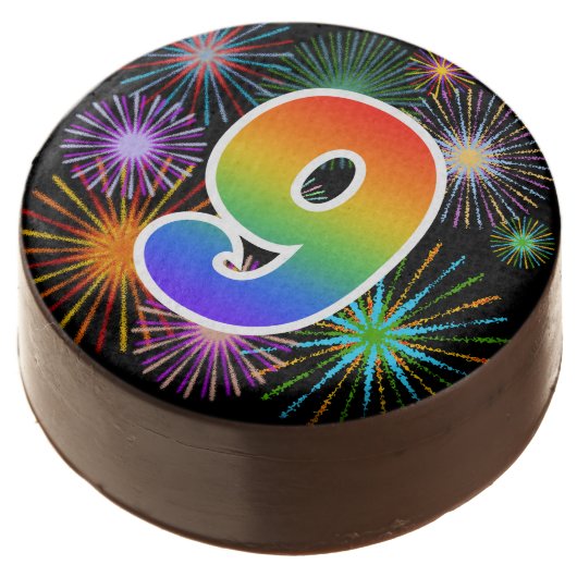 Fun Fireworks, Rainbow Pattern "9" Event # Chocolate Covered Oreo (Angled)