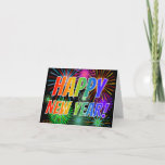 [ Thumbnail: Fun Fireworks + Rainbow Spectrum "Happy New Year!" Card ]