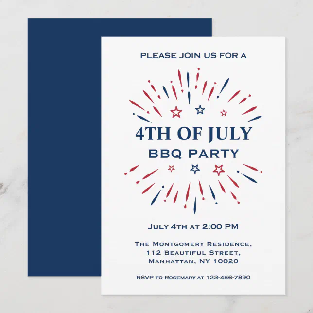 Fun Fireworks Red White Blue 4th Of July BBQ Party Invitation | Zazzle
