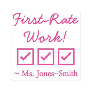 Fun "First-Rate Work!" + Custom Instructor Name Self-inking Stamp