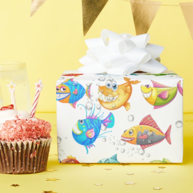 Fun Fish In Bubbles  Wrapping Paper (Birthday Party)
