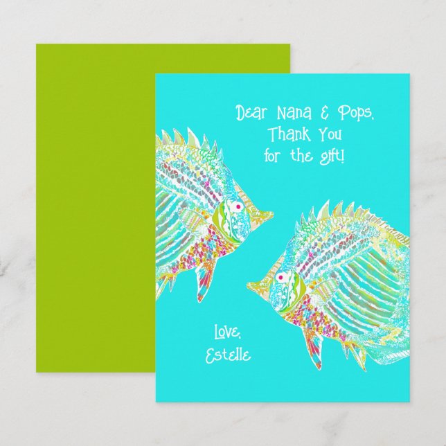 Fun Fish Tropical Blue Kids Thank You Card (Front/Back)