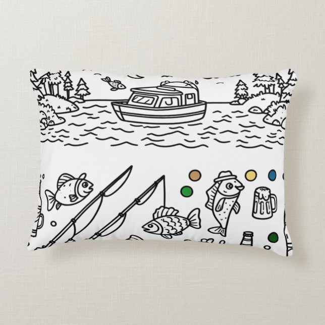 Fun Fishing Adventure Doodle Art Accent Pillow (Back)