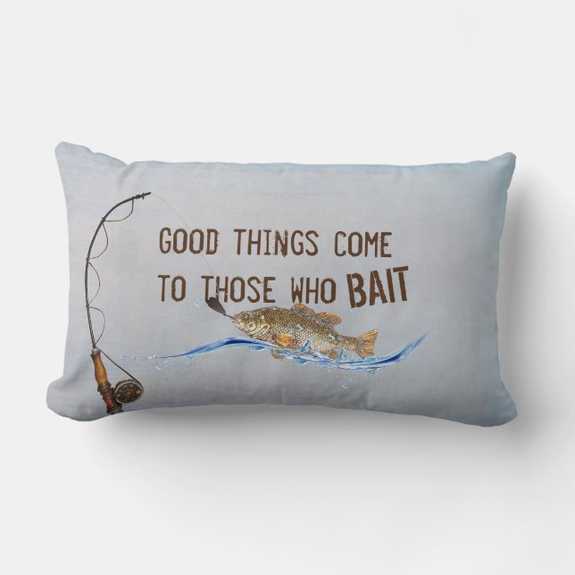 fun fishing quote with fishing pole lumbar pillow (Front)