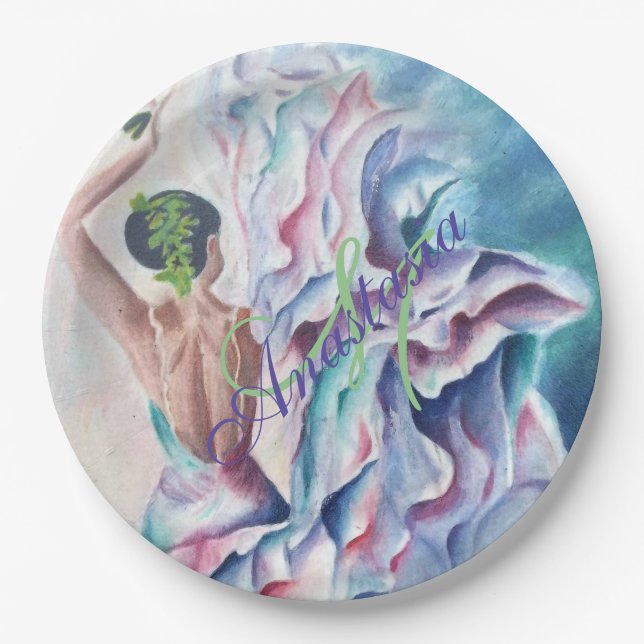 FUN FLAMENCO DANCE PARTY MONOGRAM PAPER PLATES (Front)