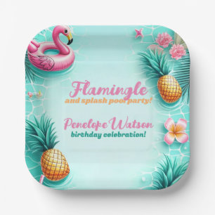 Fun Flamingo and Pineapple Summer Pool Party Paper Plates
