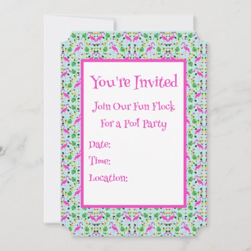 Fun Flamingo Blue Invitation