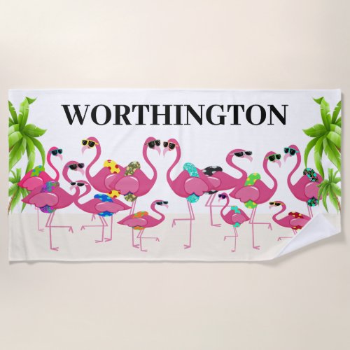 Fun Flamingo Family Beach Towel