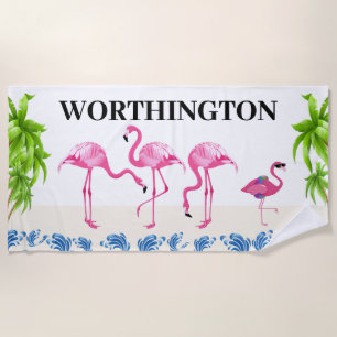 Fun Flamingo Family Beach Towel