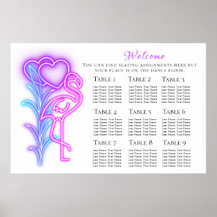 Fun Flamingo & Hearts Seating Chart 36"x24"
