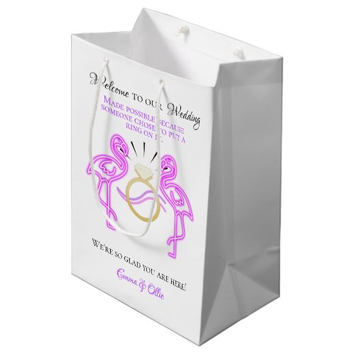 Fun Flamingo  Hearts Wedding Gift Bag