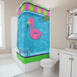 Fun Flamingo in Pool Shower Curtain