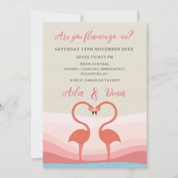Fun Flamingo Love Birds Wedding Engagement Invitation by Pip_Gerard at Zazzle