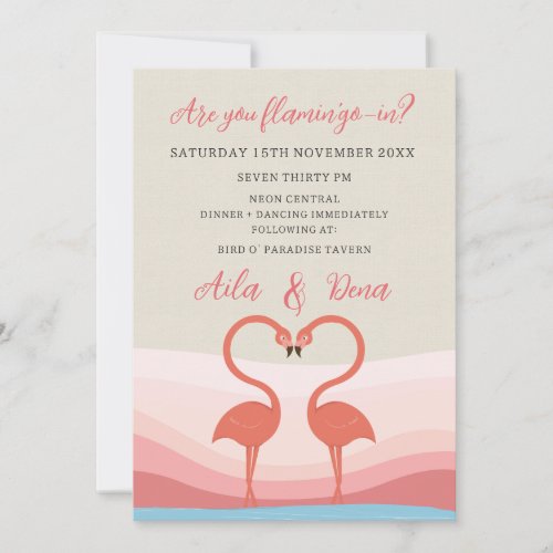 Fun Flamingo Love Birds Wedding Engagement Invitation