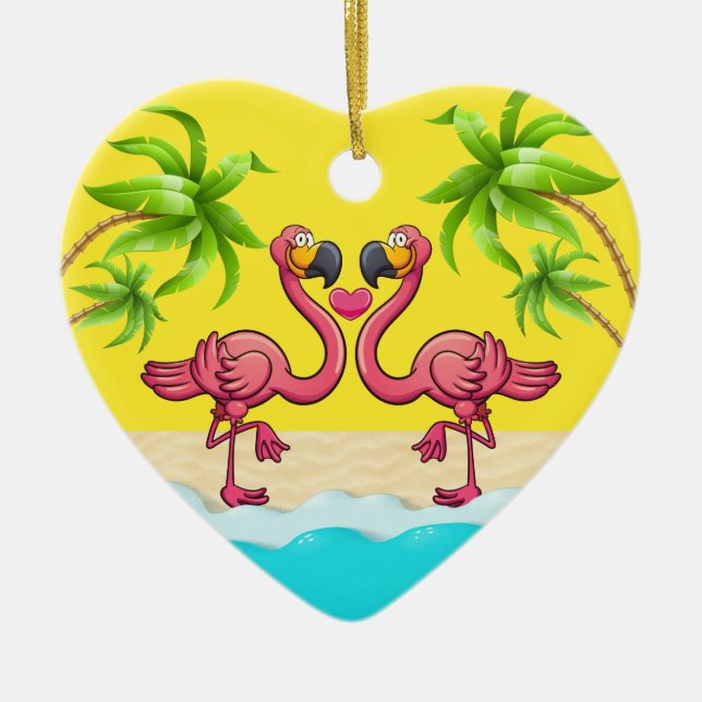 Fun Flamingo Love Ceramic Ornament (Front)