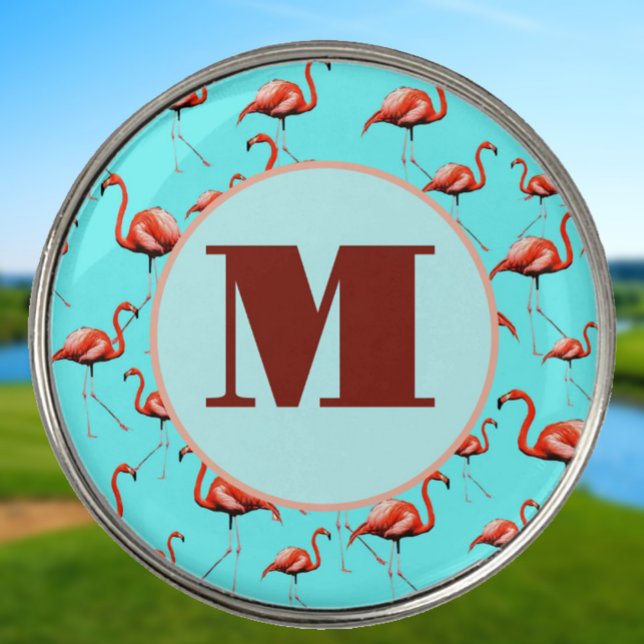 Fun Flamingo pink monogram ladies personalized  Golf Ball Marker (Creator Uploaded)