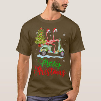 Fun Flamingo Santa Hat Xmas Light Motobike Christm T-Shirt