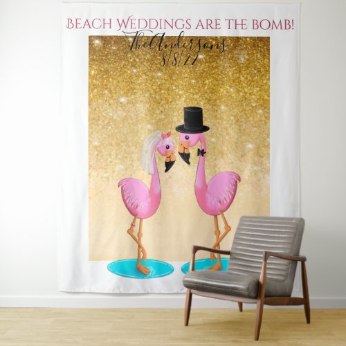 Fun flamingo wedding photo backdrop