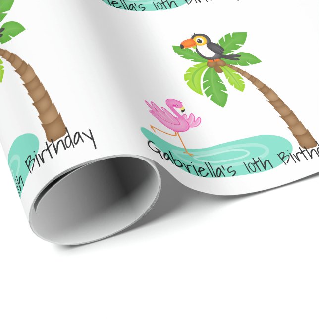 Fun Flamingo With Toucan Birthday Wrapping Paper (Roll Corner)