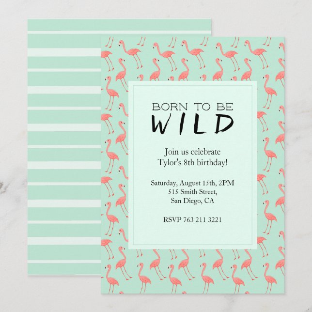 Fun Flamingos Birthday Party | Born To Be Wild Invitation (Front/Back)
