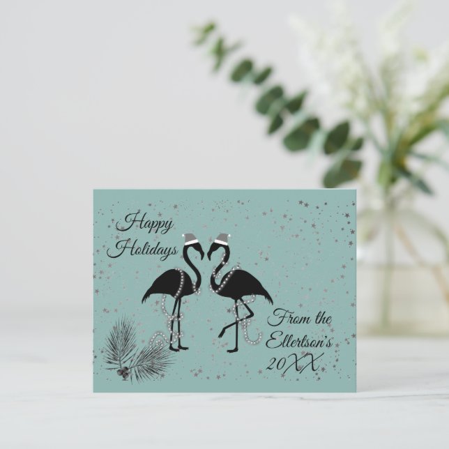 Fun Flamingos Christmas Personalized Glitter Announcement (Standing Front)