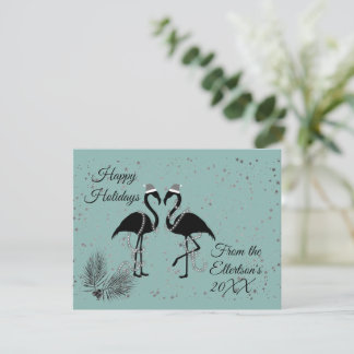 Fun Flamingos Christmas Personalized Glitter Announcement