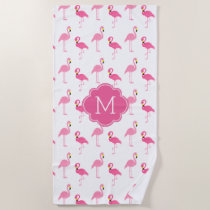 Fun Flamingos Pattern Monogrammed Beach Towel