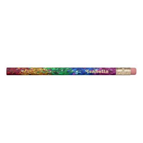 Fun  Flashy Rainbow Glitter  Name Colorful Kids Pencil