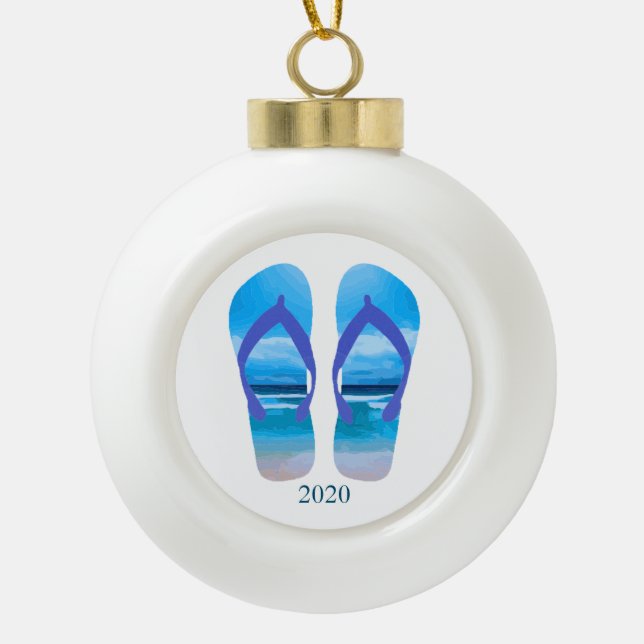 Fun Flip Flops Summer Beach Art for Vacation Ceramic Ball Christmas Ornament (Front)
