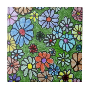 "Fun Floral 2" Kitchen Garden Ceramic Tile