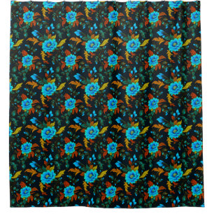 Fun Floral Blues on Belgrandea Shower Curtain