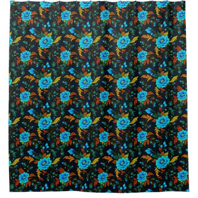 Fun Floral Blues on Belgrandea Shower Curtain (Front)