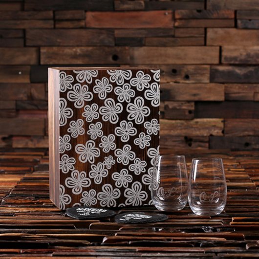 Fun Floral Box Set: Coasters and Wine Glasses (Front)