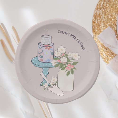 Fun Floral Cake Summer 40th Birthday Paper Plates