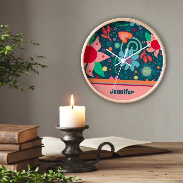 Fun Floral Colorful Personalized Inspirivity Clock (Creator Uploaded)