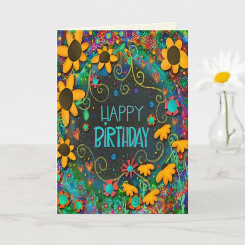 Fun Floral Daisies Trendy Birthday Colorful Card