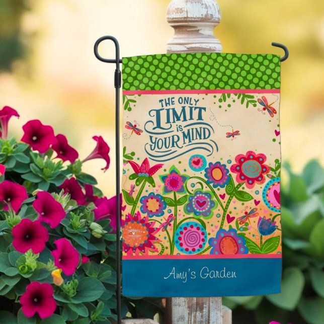 Fun Floral Dragonfly Only Limit Quote Personalized Garden Flag (Creator Uploaded)
