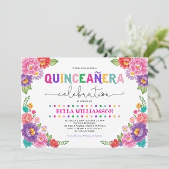 Fun Floral Fiesta Quinceañera 15th Birthday Party Invitation | Zazzle