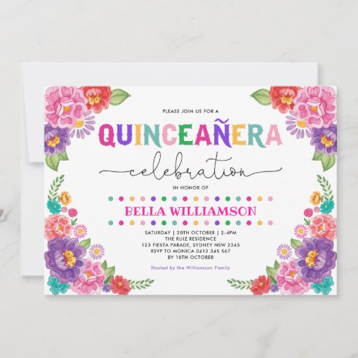 Fun Floral Fiesta Quinceañera 15th Birthday Party Invitation | Zazzle