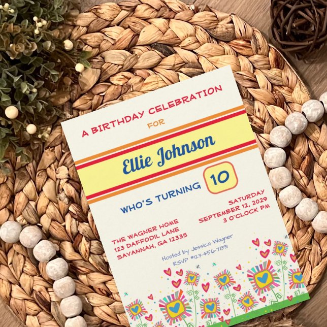 Fun Floral Girly Cute Customized Number Birthday Invitation (Creator Uploaded)