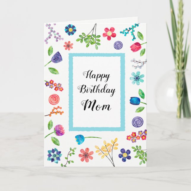 Fun Floral Happy Birthday Mom or Any Name Greeting Card (Front)