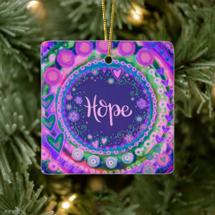 Fun Floral Hope Pretty Purple Inspirivity Ceramic Ornament