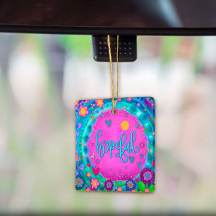 Fun Floral Hopeful Pink Pretty Heart Inspirivity Ceramic Ornament