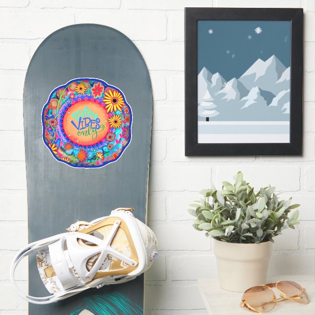 Fun Floral Inspiring Positive Vibes Inspirational Sticker (Snowboard)