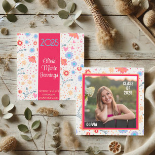 Fun Floral  Inspirivity Graduation Photo Custom Invitation