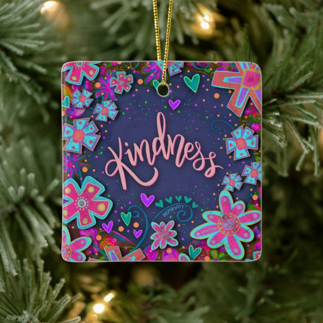 Fun Floral Kindness Pretty Heart Inspirivity   Ceramic Ornament (Tree)