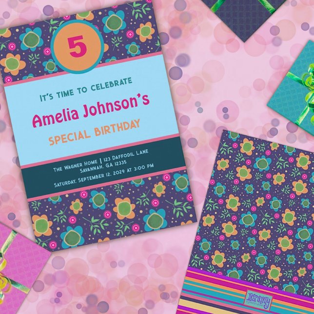 Fun Floral Personalized Age Birthday Invitation (Creator Uploaded)