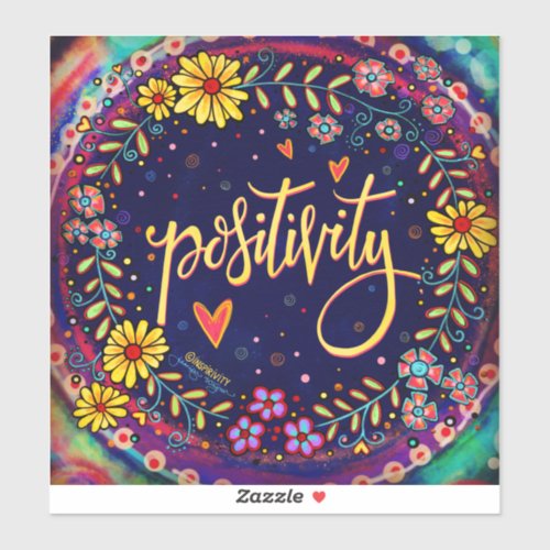 Fun Floral Positivity Black Modern Sticker