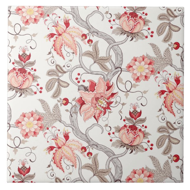fun floral tiled pattern ceramic tile (Front)